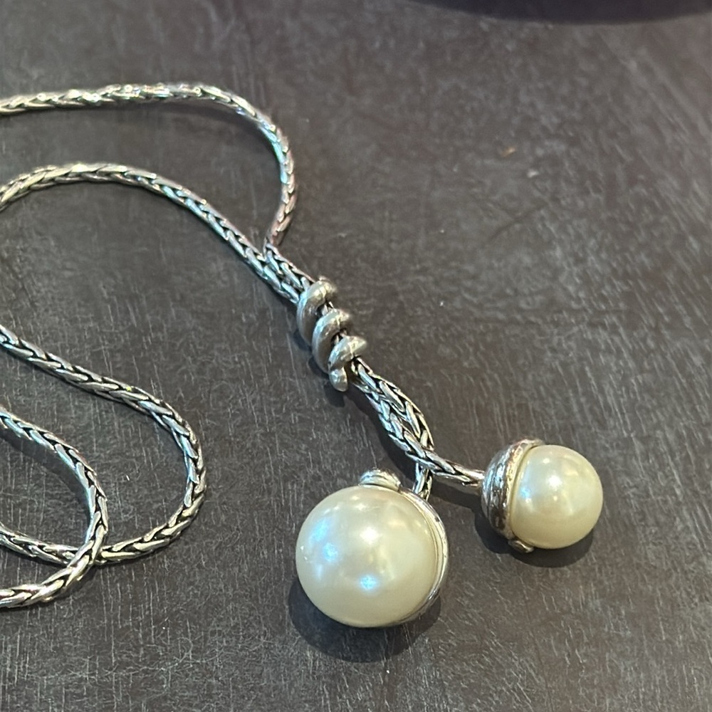 Silver Pearl Drop Necklace - Women Jewelry - Picture 4 of 6